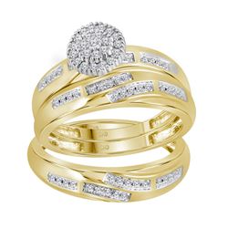 His & Hers Diamond Cluster Matching Bridal Wedding Ring Band Set 1/3 Cttw 14kt Yellow Gold