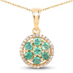 0.58 ctw Zambian Emerald & Diamond Pendant 14K Yellow Gold - REF-37K2T