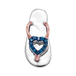 Round Blue Color Enhanced Diamond Nautical Flip-flop Sandal Shoe Pendant 1/20 Cttw 10kt White Gold