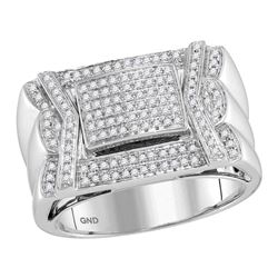 Mens Diamond Indented Square Cluster Ring 1/2 Cttw 10kt White Gold