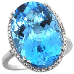 13.71 CTW Swiss Blue Topaz & Diamond Ring 14K White Gold - REF-59R4H