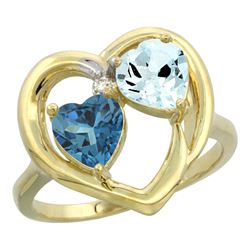 2.61 CTW Diamond, London Blue Topaz & Aquamarine Ring 14K Yellow Gold - REF-38V3R