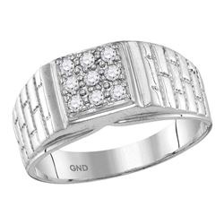 Mens Diamond Square Cluster Brick Ring 1/4 Cttw 10kt White Gold