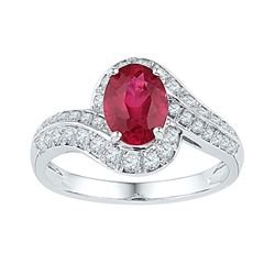 Oval Lab-Created Ruby Solitaire Ring 2.00 Cttw 10kt White Gold