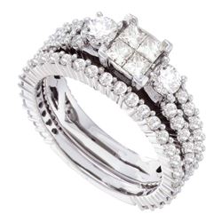 Diamond Cluster Bridal Wedding Engagement Ring Band Set 2.00 Cttw 14kt White Gold