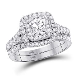 Diamond Double Halo Bridal Wedding Engagement Ring Band Set 1-1/2 Cttw 14kt White Gold