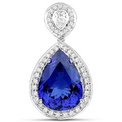 15.17 ctw Tanzanite & Diamond Pendant 18K White Gold - REF-1696W2M