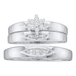 His & Hers Diamond Cluster Matching Bridal Wedding Ring Band Set 1/12 Cttw 10kt White Gold