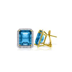 Genuine 15.6 ctw Blue Topaz & Diamond Earrings 14KT Yellow Gold - REF-136H3X