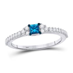 Blue Color Enhanced Diamond Bridal Wedding Engagement Ring 1/2 Cttw 10kt White Gold