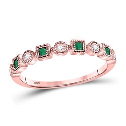 Emerald Diamond Square Dot Milgrain Stackable Band Ring 1/8 Cttw 10kt Rose Gold