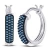 Image 1 : Round Blue Color Enhanced Diamond Huggie Earrings 1/10 Cttw 10kt White Gold