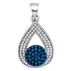 Image 1 : Round Blue Color Enhanced Diamond Teardrop Cluster Pendant 1/3 Cttw 10kt White Gold