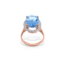 Genuine 7.58 ctw Blue Topaz & Diamond Ring 14KT Rose Gold - REF-85P2H