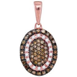 Round Brown Diamond Oval Frame Cluster Pendant 1/4 Cttw 10kt Rose Gold