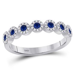 Round Blue Sapphire Stackable Band Ring 1/2 Cttw 10kt White Gold