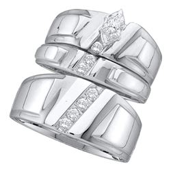 Marquise Diamond Solitaire Mens Matching Trio Wedding Bridal Set 1/4 Cttw 14k White Gold