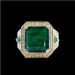 10.28CT NATURAL COLOMBIAN EMERALD 14K Y/G RING
