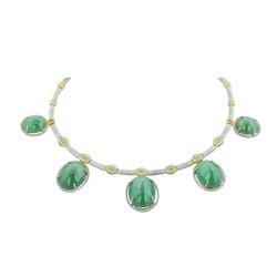 GIA 165.43CT Natural Emerald 14k White And Yellow gold Necklace