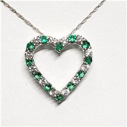 SILVER SIMULATED EMERALD CUBIC ZIRCONIA HEART