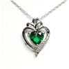 Image 1 : SILVER SIMULATED EMERALD HEART SHAPED PENDANT