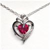 Image 1 : SILVER CREATED RUBY HEART SHAPED PENDANT WITH