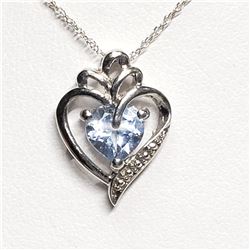 SILVER SIMULATED AQUAMARINE HEART SHAPED