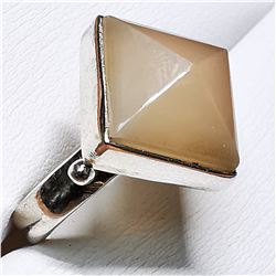 SILVER AGATE PYRAMID  RING