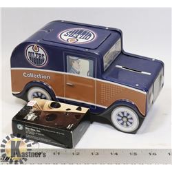VINTAGE  OILERS METAL TRUCK BANK AND COMPLETE LOT