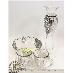 FLAT OF DECORATIVE SERVING DISHES AND VASE