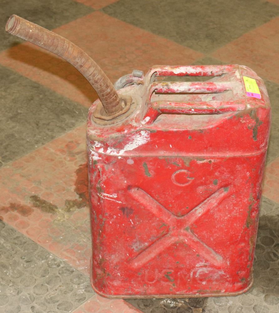 VINTAGE METAL GAS CAN WITH SPOUT Kastner Auctions