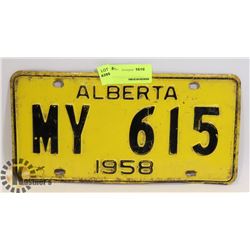 1958 ALBERTA LICENSE PLATE