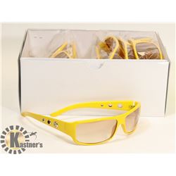 BOX OF YELLOW DESIGNER SUNGLASSES UV400 PROTECTION