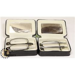 TWO PAIRS OF FOLDING READING GLASSES WITH CASE