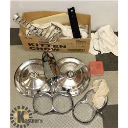 BOX FULL OF 1957 MERCURY CAR PARTS AND TRIM