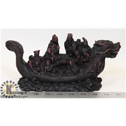 MANDARIN RED RESIN DRAGON BOAT/ CHINESE FIGURINE