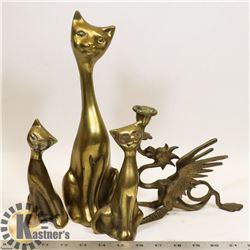 COLLECTION OF BRASS 3 PIECE CATS