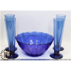BOX OF BLUE COBALT GLASS 4 TALL BLUE COBALT