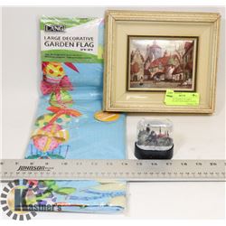 VINTAGE FRAMED COLORED ETCHING AND NEW HARRY POTTE