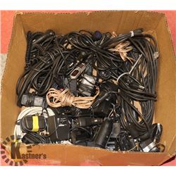 LARGE BOX FULL OF MEDIA/AC ADAPTERS, 12 V