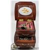 Image 1 : WOOD JEWELRY BOX WITH ASSORTED JEWELRY
