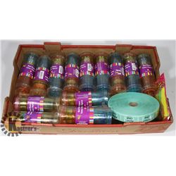 FLAT OF SHOT GLASSES AND TICKET TAPE