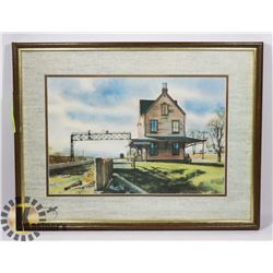 VINTAGE TRAIN STATION FRAMED PICTURE