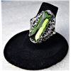 Image 1 : LONG RECTANGULAR PERIDOT GREEN CZ RING IN SILVER