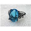Image 1 : OCEAN BLUE ZIRCON AND WHITE CZ RING, OVAL SHAPED