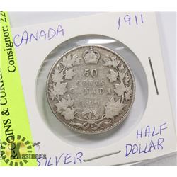 1911 CANADIAN SILVER HALF DOLLAR-COINS & CURRENCY