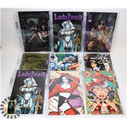 FLAT OF COMICS INCLUDING LADY DEATH, X MEN, AND