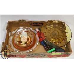 TRAY WITH CARNIVAL GLASS TOBY MUG AND RCMP