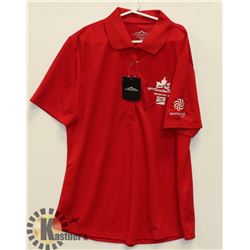 RED WOMENS POLO SIZE SMALL.