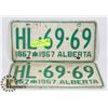 Image 1 : PAIR OF 1967 CENTENNIAL ALBERTA LICENSE PLATES